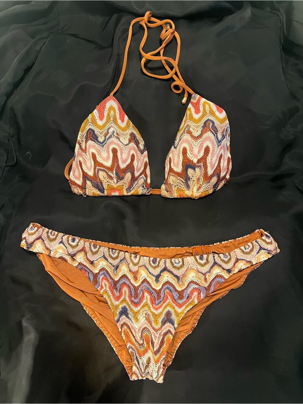 Missoni Orange Multi Wave Print Triangle Bikini